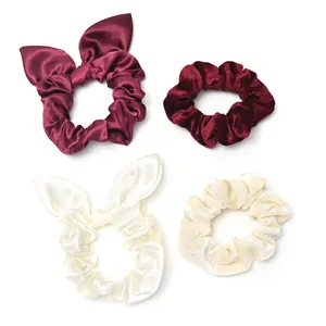 2 cái/bộ Bán Buôn Dễ Thương Cửa Hàng Chất Lượng Cao Số Lượng Lớn Shinny Satin Scrunchies Tai Bunny Cho Cô Gái Tóc Scrunchies