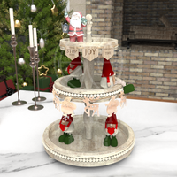 Plateau de service en bois à 3 niveaux pour Noël, support à cupcakes à bord festonné, présentoir à desserts et fruits pour table de Noël