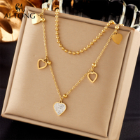 Collar con Colgante de Acero Inoxidable Chapado en Oro de 18K al por Mayor, Diseño de Mariposa y Corazón en Capas, Joyería de Moda para Mujer, Regalo para Fiestas