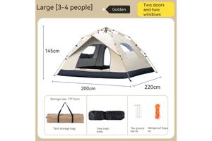 Camping Tent 2-4 People One Bedroom Four-Season Waterproof Oxford <b>Outdoor</b> Sun <b>Shelter</b> Window Quick Automatic Opening Foldable - Product Image 3