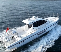 Yacht de pêche de luxe en fibre de verre de 38 pieds avec moteur hors-bord pour les fêtes de pêche de loisirs, les croisières touristiques