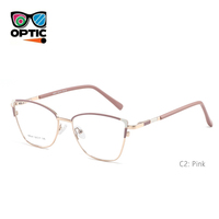 Monture de lunettes optiques œil-de-chat tendance pour femme, en métal bicolore avec branches en acétate, pour usage quotidien