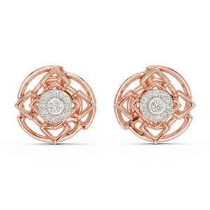 Pendientes de botón vintage chapados en oro rosa y rodio con diamantes de laboratorio de corte brillante redondo para mujer, para uso diario, bodas y fiestas. - Product Image 1