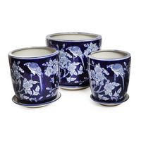 Vente en gros de grands pots de fleurs en céramique bleue et blanche chinoise pour jardin