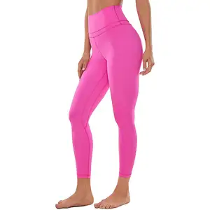 Hot Pink Yoga Mulheres Nu Sentindo Calças Justas de Cintura Alta 25 Polegadas Yoga Workout Leggings com Bolso