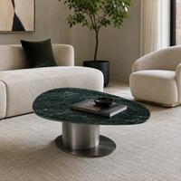 Table basse contemporaine en marbre vert foncé irrégulier compact, table de cocktail pour salon