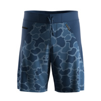 Shorts de bain personnalisés pour hommes, bleu marine camouflage, avec poche latérale zippée en maille, ajustement rapide de la taille par cordon de serrage