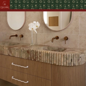 Mobile <span class=keywords><strong>Bagno</strong></span> di Lusso GOLDKING con Lavabo in Marmo Monet Garden, Venature <span class=keywords><strong>Beige</strong></span>-Verdi, Bordo Scanalato, Lucidato su Misura, <span class=keywords><strong>Arredamento</strong></span> di Alta Gamma per Villa - Product Image 3