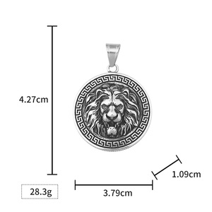 Hip Hop Round Disc Embossment Lion <b>Head</b> Waterproof Stainless Steel Retro Jewelry Pendant Necklaces for Men Pendants - Product Image 5