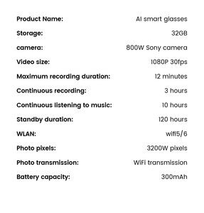 Kính thông minh Laudtec AI với camera 8MP, độ phân giải HD 1080P, nghe nhạc/gọi điện, tai nghe mở, chống rung điện tử (EIS), WiFi, trợ lý giọng nói AI - Product Image 6