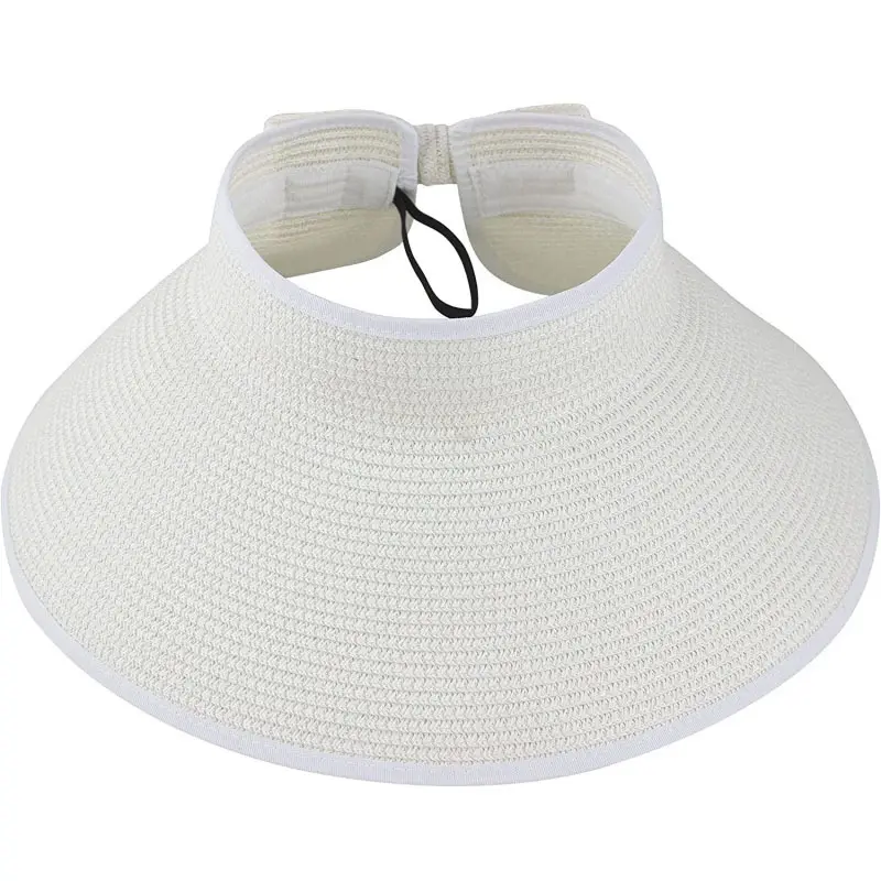 포장 가능한 넓은 챙 호주 플로피 비치 선 솜브레로스 모자 일반 흰색 보헤미안 빈 탑 바이저 메쉬 천연 밀짚 모자 여성용