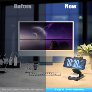 Estación de Carga Inalámbrica 3 en 1 para Teléfonos, Relojes y Auriculares, Soporte <span class=keywords><strong>Magnético</strong></span> para Teléfono con Luz Nocturna, <span class=keywords><strong>Cargador</strong></span> Rápido de 15W - Product Image 6