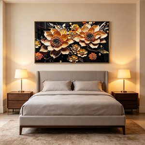Peinture murale LED personnalisée en porcelaine <span class=keywords><strong>de</strong></span> luxe avec motif <span class=keywords><strong>de</strong></span> tournesol doré, décoration florale pour salon, <span class=keywords><strong>salle</strong></span> à <span class=keywords><strong>manger</strong></span>, maison - Product Image 1