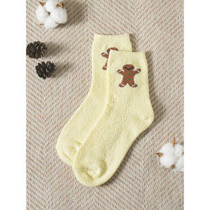 Monfoot Chaussettes de sommeil pour femmes, chaudes et respirantes, imprimées de biscuits, avec logo personnalisable, taille unique, longueur d'équipage, chaussettes tricotées en soie et nylon - Product Image 1