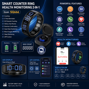 Anillo Inteligente Tasbih Islámico Musulmán 2026 con Contador, Control por Aplicación, Frecuencia Cardíaca, Oxígeno en Sangre, Pantalla LED - Product Image 1