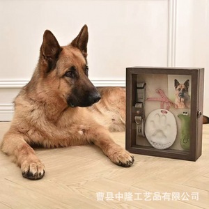 Solid Wood Pet Photo Frame Rectangle Brown Handmade <b>Shadow</b> <b>Box</b> For Dog Cat Paw Print Souvenir Display - Product Image 3