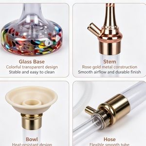 Cachimba clásica de vidrio tipo recto con mango de madera y base de cristal para fumar shisha - Product Image 4