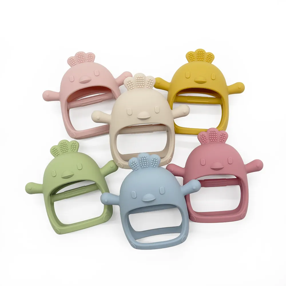 100% Food Grade Silicone teether Cartoon Animal Design chicken Triceratops baby teether Soft Teething Mitt baby toys