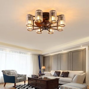 Modern Cylindrical Crystal <b>Ceiling</b> <b>Fan</b>, Flush Mount 7-Blade Metal Design, 3500K Warm <b>LED</b>, 6-Speed Quiet DC Motor & Timed Remote - Product Image 3