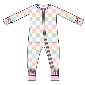 Disesuaikan kotak-kotak cetak bunga bambu bayi perempuan Romper Zippy tidur piyama anak-anak konversi Footie Romper - Product Image 6