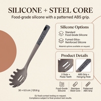 Cuillère à pâtes en silicone avec cœur en acier, poignée ABS motif bois, résistante à la chaleur, anti-rayures, ustensile de cuisine