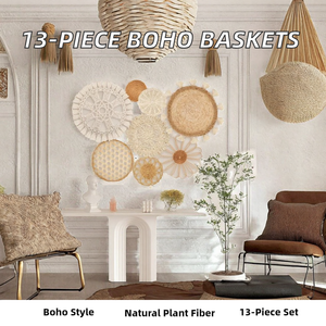 Leshf HC070 13 Piece Woven Bohemian Wall <b>Basket</b> Decoration Handmade Wicker <b>Bamboo</b> Seagrass Bedroom Living Room - Product Image 2