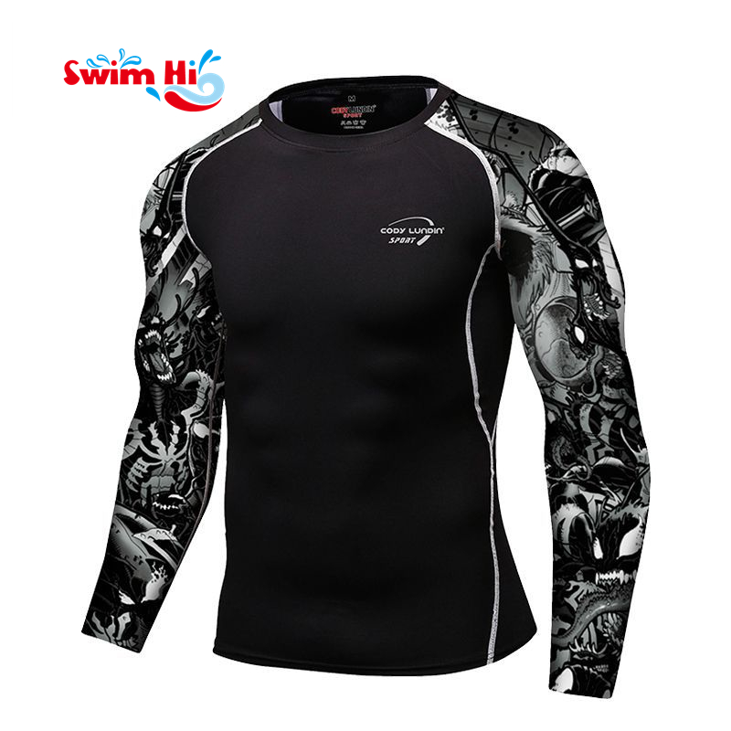 custom men rash guard surf printed upf protection uv surf suit long sleeve shirt mma bjj shorts rash guard