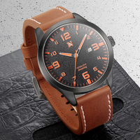 Montre pour homme NS Never Stop N917, bracelet en cuir, sport, décontractée, étanche, calendrier, date automatique, avec boîte cadeau