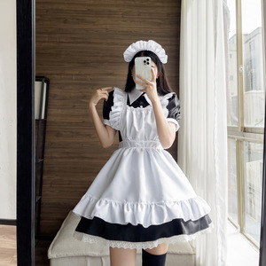 Maid Outfit Cosplay Costume Black White Dress Women Adult Party Uniform Long Sleeve With Hat And Apron - Product Image 1