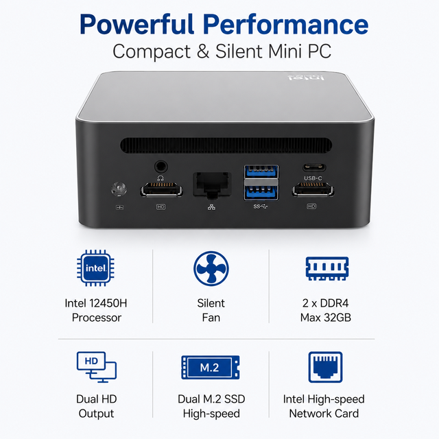 EGLOBAL New Design MINI Computer NUC UHD Graphics Intel Core I5-12450H 8 Core 12 Thread Wifi 6 BT5.2 Home Office Mini PC
