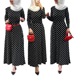 Groothandel vrouwen boho lange maxi polka dot party avondjurk moslim abaya islamitische jurk