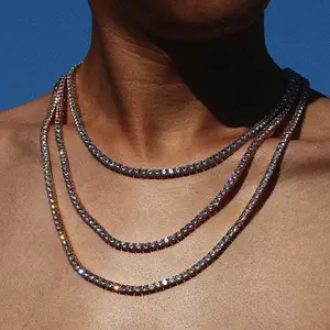 Hip Hop 925 Sterling Silver 3mm 4mm 5mm Vvs Moissanite Tennis Chain For Women Men Necklace