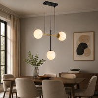 Lustre LED en verre noir et or, 3 lumières, abat-jour clairs et givrés, pour salle à manger, îlot de cuisine, E26, hauteur réglable, suspension moderne
