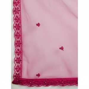 Exquisita Red De Lentejuelas Rosa Sangeet Wear Lehenga Choli Con Dupatta - Product Image 1