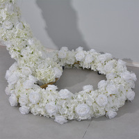 Modern Luxury White Rose Artificial Flower Set Curved Hanging Basket Metal Stand Customized Wedding Event Backdrop Stage