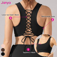 Set Rok Tenis 2 Potong Janya dengan Tali Ikat, Sport Bra Crop Punggung Terbuka, Bodycon Pinggang Tinggi, Menyerap Keringat, Pakaian Olahraga Dewasa