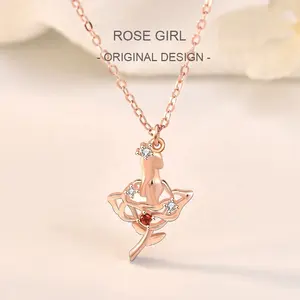 Nieuwe Liefde Rode Roos Meisje Hanger Ketting Vrouwen Lady 925 Zilveren Ketting Choker Mode-sieraden Voor Valentijnsdag Gift