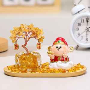 Joyful Little Fairy Natural Yellow <b>Crystal</b> Money <b>Tree</b> Resin Figurine Home Decoration Desktop Ornament Collection Gift - Product Image 4