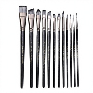 Ensemble professionnel de 12 pinceaux filberts à manche en bois, en nylon synthétique, pour aquarelle, huile, acrylique, nail art, visage/corps, artisanat, artiste - Product Image 2
