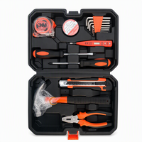 Vokex 16-Piece Peralatan Perbaikan Listrik Rumah Tangga Set Alat Tangan dengan Penguji Tegangan, Palu, Obeng, Tang, Pisau Serbaguna, Kotak Keras