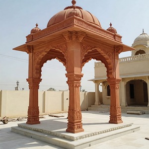 Gazebo de Cúpula de Piedra Arenisca Roja Hecho a Mano, Pabellón Tradicional Indio para Exteriores, para Paisajismo de Jardines de Lujo - Product Image 3