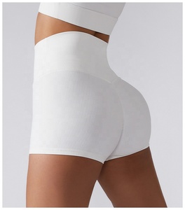 Pantalones cortos de motorista de nailon de cintura alta para mujer, pantalones de gimnasio de compresión transpirables de secado rápido XL, entrenamientos de Yoga Push-Up con logotipo personalizado - Product Image 3
