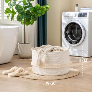 Cesta grande de cuerda de algodón, manta de almacenamiento para sala de estar, cesta de lavandería tejida para bebés con asa, cesta de guardería - Product Image 3