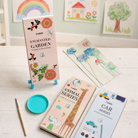 Livre de peinture à l'aquarelle DIY pour enfants avec palette de couleurs unies intégrée, 22 pages de dessins lignés, ensemble prêt à offrir, impression personnalisée