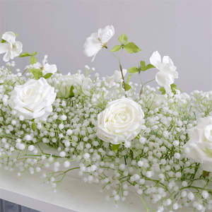 結婚式の装飾ホワイトローズと赤ちゃんの息の花テーブルランナーセンターピースアイル花ランナーフラワーアレンジメント - Product Image 5