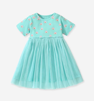 Vestido Tutú con Estampado de Arcoíris para Niñas Pequeñas, Top de Punto Acanalado de Manga Corta, Falda de Malla Suave en Capas, Color Menta, para Uso Diario al Aire Libre