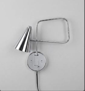 Lampe murale à bras articulé en chrome poli |   Applique murale conique réglable, lampe de chevet style Mid-Century - Product Image 4