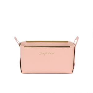 Cesta de almacenamiento de cuero para maquillaje y cosméticos, organizadores plegables de estilo nórdico, color marrón, ecológicos - Product Image 4