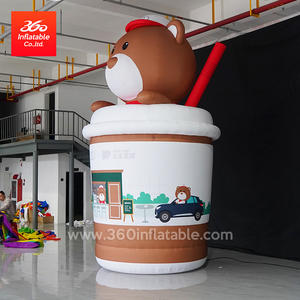 Inflatables gonfiabili pubblicitari su misura di 360 gradi 20ft grande giallo caffè-orso mascotte animale cartone animato per esposizione di auto in bottiglia - Product Image 2