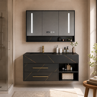 Meuble de salle de bain moderne avec miroir LED et lavabo à motif marbré